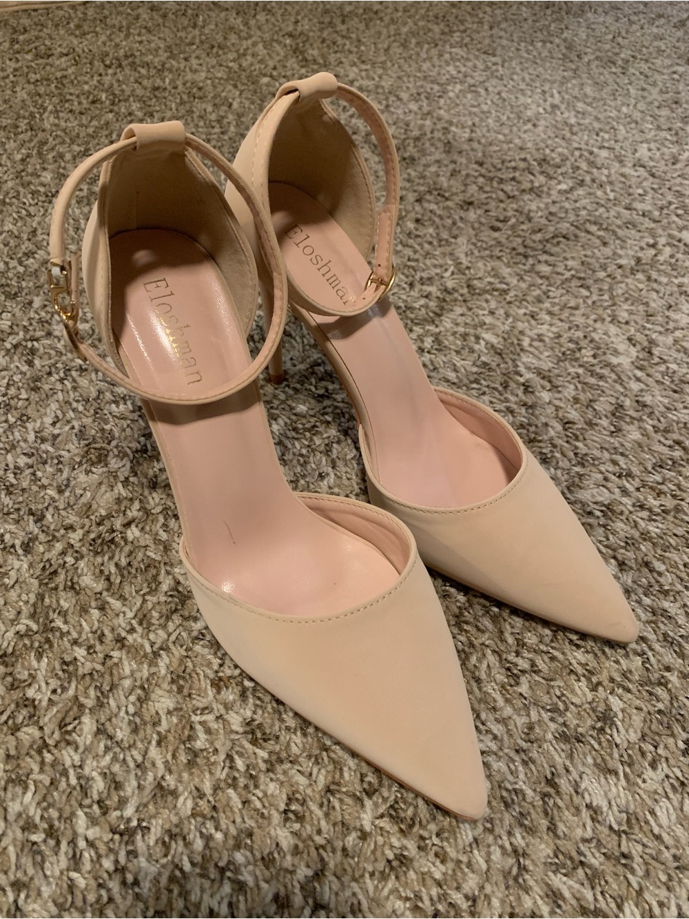 Elegant Ankle-Strap Pointed Heels in Nude Beige